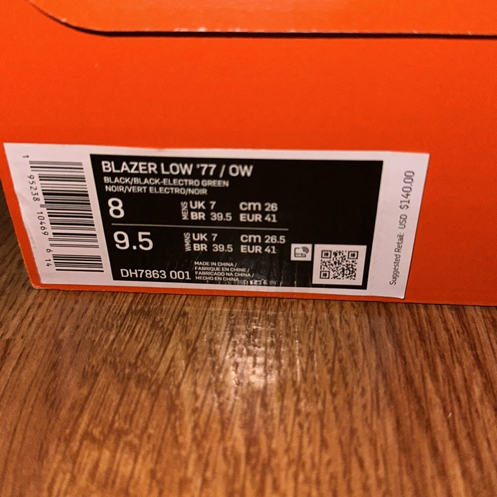 Nike Blazer Low Off-White Black Electro Green - size 8 - Picture 7 of 8